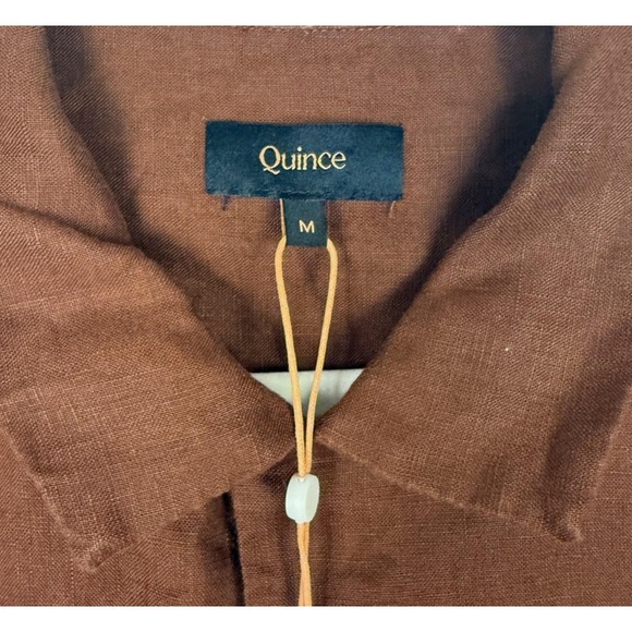 Quince Shirt Mens Medium Brown Linen Camp Button Business Casual Summer - Picture 3 of 7